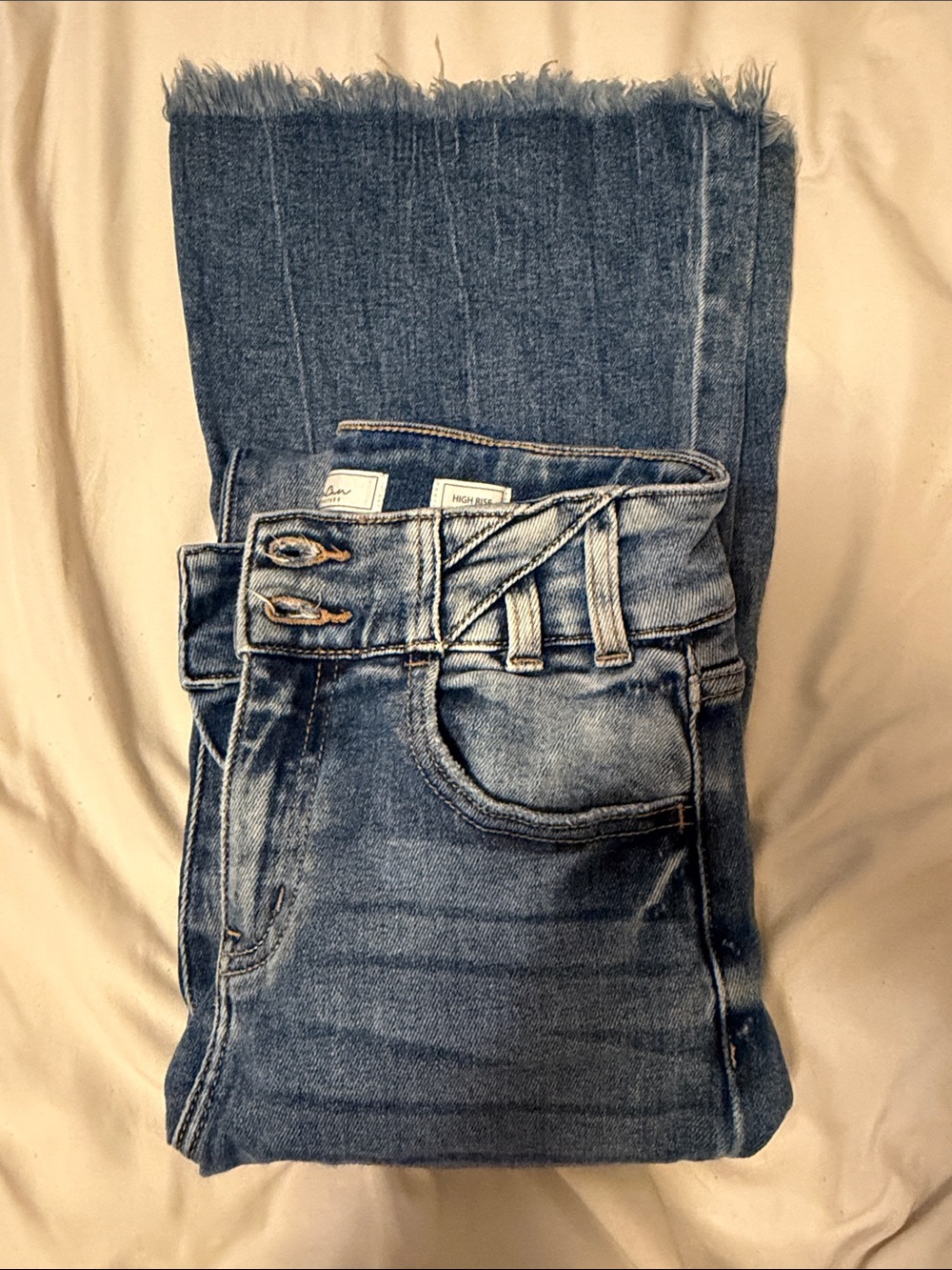 KanCan Women's Wide-Leg Frayed Hem Jeans in Blue